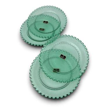 Imagem de Jogo 4 Pratos de Sobremesa Cristal Diamante 19cm Verde Menta - Lhermit