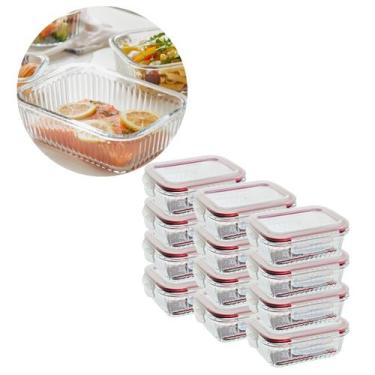 Imagem de Kit 12 Potes Tigelas Hermetico Vidro Canelado 1040ML Marmita - Belo Vi
