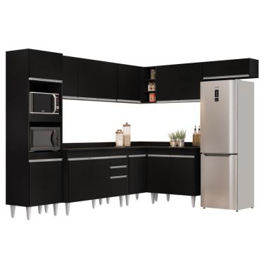 Imagem de Armário De Cozinha Modulada De Canto 8 Peças Cp02 Balcão Com Tampo Preto - Lumil