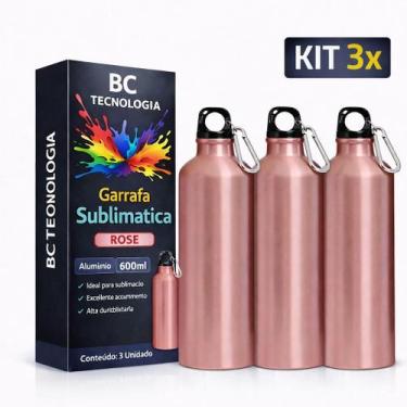 Imagem de Kit 3x Garrafa de Alumínio Rose com Tampa Mosquetão para Sublimação 60