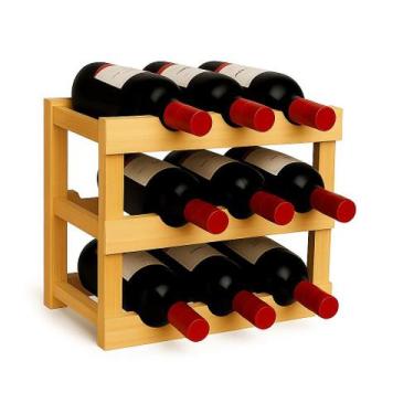 Imagem de Adega Rack 9 Garrafas De Vinhos Suporte Para Mesa Compacto Rustico Var