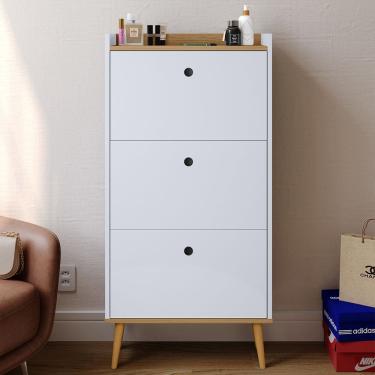 Imagem de Sapateira Dark 3 Gavetas Basculantes Porta Perfumes Sapatos Decoração Quarto Hall Entrada Retrô Branco/Hanover