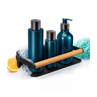 Imagem de Prateleira Suspensa Para Banheiro Com Teca Suporte Porta Shampoo Com A