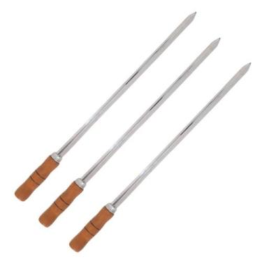 Imagem de 3 Espetos Espada 50cm De Inox Cabo Madeira - Churrasqueira - INOX LAUR