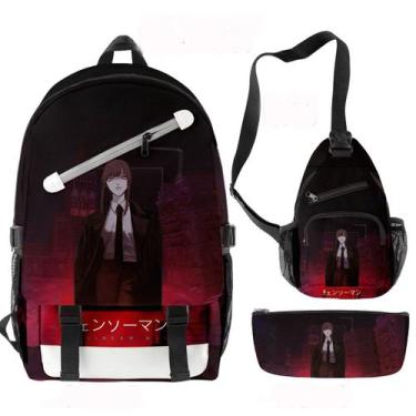 Imagem de Conjunto de mochilas escolares, 3 peças de motosserras Pochita para cr