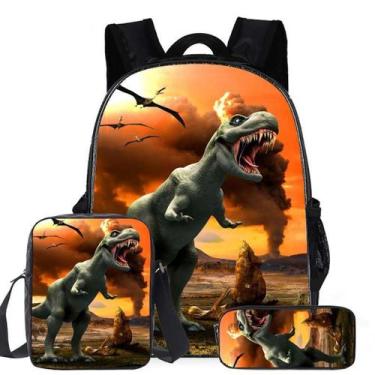 Imagem de Conjunto de mochilas escolares Dinosaur Cartoon Kids Nylon, 3 unidades