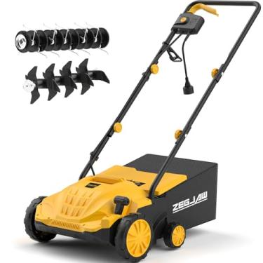 Imagem de ZEGJAW Descartador E Escarificador Elétrico, De Grama 13" 12 A Com Ajuste Profundidade Em 4 Posições, Saco Coletor 30 L, Removedor Palha Manual 2 1 Para Gramado