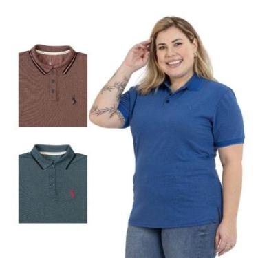 Imagem de Kit 3 Camisa Polo Feminina Plus Size Casual Dia a Dia-Feminino