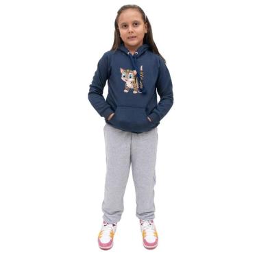 Imagem de Conjunto Moletom Infantil Meninas Blusa Canguru Capuz e Calça Comprida Quentinho Inverno Escola-Feminino