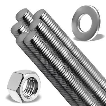 Imagem de Kit 2 Barras Roscada 3/8 1m Inox 20 Peças Arruela E Porcas - INOXPAR