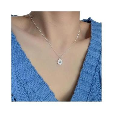 Imagem de Colar De Prata 925 Com Rosa, Estilo Coreano, Geometria Circular, Joia 