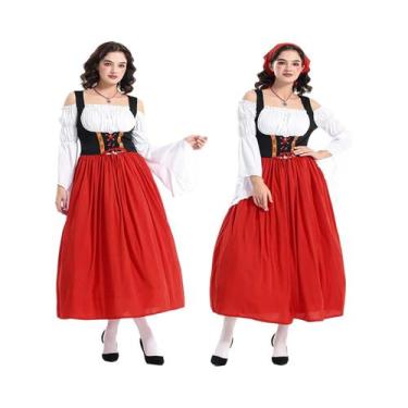Imagem de Vestido Dirndl Alemão Feminino Adulto, Fantasia Medieval De Empregada 