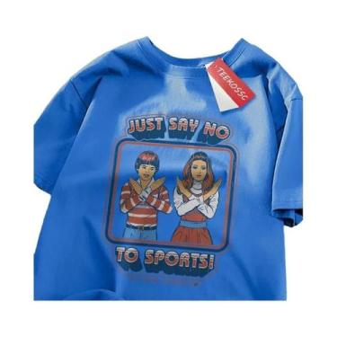 Imagem de Camiseta Masculina De Verão Oversized Em Algodão Com Decote Redondo, E