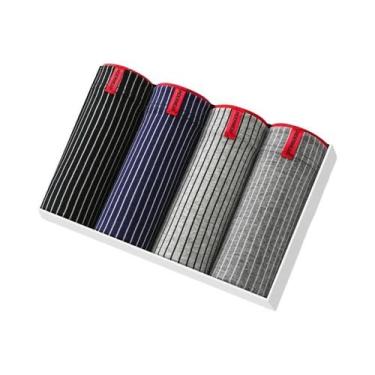 Imagem de Cuecas Boxer Listradas De Algodão Para Homens Tamanho plus 6XL, 4 Peça