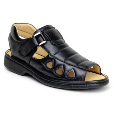 Imagem de Sandália Masculina Antistress Ortopédica Diabético Couro Carneiro-Masculino