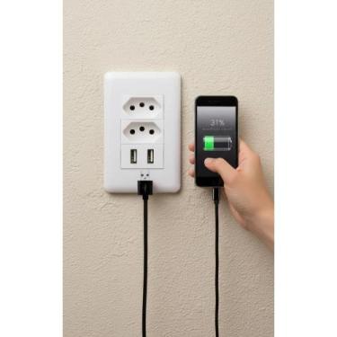 Imagem de Tomada USB Dupla Bivolt Carregador Rápido Parede Luxo - Congratulation