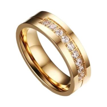 Imagem de Alianças De Casamento Em Aço Inoxidável Dourado Com Zircônia Para Mulh