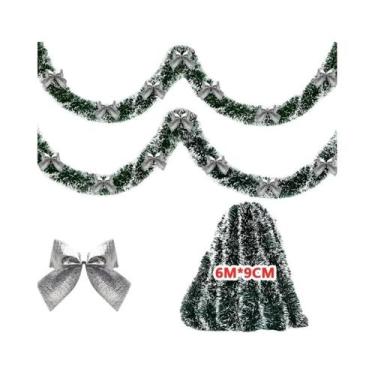 Imagem de Fitas De Tinsel Verde Com Laço 2/4/6/10M Guirlanda De Natal Decoração 