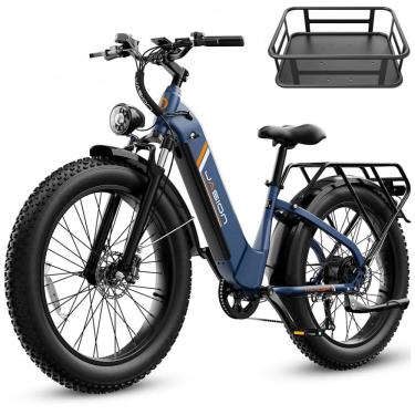 Imagem de Bicicleta elétrica Jasion Thunder azul elétrico pneus 26x4 motor 750W nominal 1800W pico bateria 48V 18Ah 864Wh quadro aço carbono 7 marchas