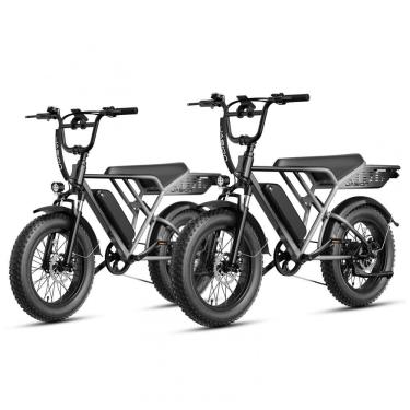 Imagem de Bicicleta elétrica Jasion RetroVolt kit 2 unidades cinza pneus 20x4 suspensão dupla motor 1500W pico bateria 48V 13Ah 70 km 7 marchas 110V