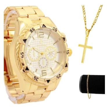 Imagem de Relogio Masculino Dourado Banhado A Ouro + Corrente - Congratulations 