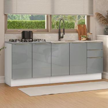 Imagem de Armário De Cozinha Compacta 200 Cm Branco/cinza Lux Madesa 05 Branco/c