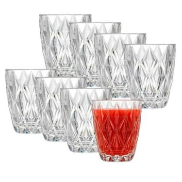 Imagem de Jogo 8 Copos de Vidro Diamond Água Suco Vitamina Coquetel Long Drink M