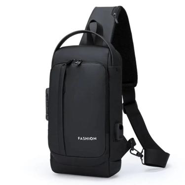 Imagem de Mochila de Ombro Transversal Oem Px2-Preto Compacta 30X16X9cm Preta com Entrada Usb Uni...