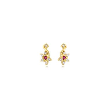 Imagem de Brinco Atraktiva Jóias Mini Flor Colorida Banhada a Ouro 18k em Semijoia Dourado Feminino