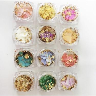Imagem de Decoração para Unhas Kit 12 Madre Pérola com Fio de Ouro Encapsulamento Acrigel Pedras...