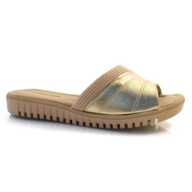 Imagem de Tamanco Flat Feminino Comfortflex 24-43305, 37, Dourado