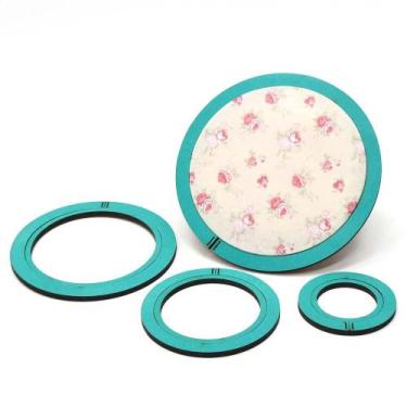 Imagem de Kit 4 Bastidores Moldura em MDF Decorado - Redondo Azul Cerúleo - Cant