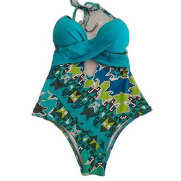 Imagem de Maiô adulto estampado bojo liso cruzado frente mais corpo, Azul turque