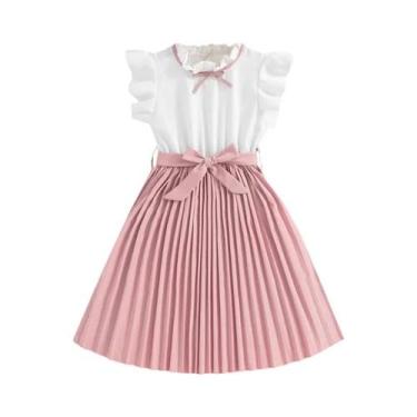 Imagem de Vestido Estilo Preppy Para Meninas Com Mangas Em Pétala Brancas E Saia