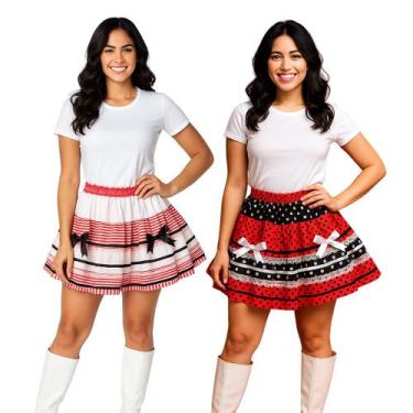 Imagem de Saia Festa Junina Caipira Luxo Saia Junina Rodada Com Fita Renda Babad