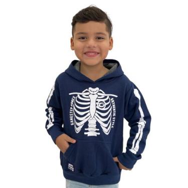 Imagem de Blusa Infantil Moletom Menino Canguru Touca Bolso Gangster, Azul, 08