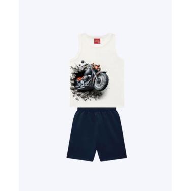 Imagem de Conjunto Regata e Bermuda Moletom Infantil Masculino Kyly 1001368, Off