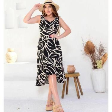 Imagem de Vestido midi feminino com babado na cor preto tamanho P - Serafim Moda