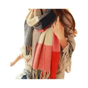 Imagem de Cachecol Feminino De Inverno Quente E Grosso Com Padrão Xadrez Imitaçã