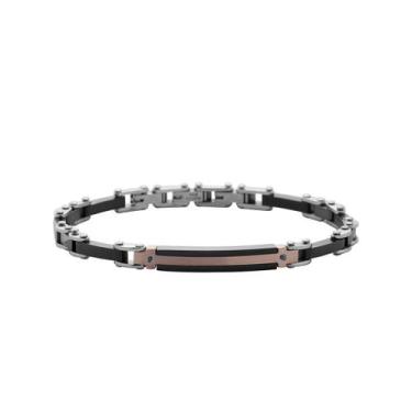 Imagem de Bracelete De Aço Com Placa Rose Fosco/black E Zircônia Negra - Rosso D