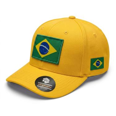 Imagem de Boné Aba Curvada Ajustável Brasil Bandeira Copa de Poliéster Tamanho Único Amarelo