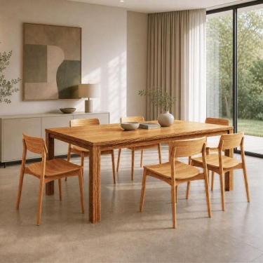 Imagem de Mesa de Jantar 6 Lugares 180cm Com 06 Cadeiras Madeira Maciça Dunia F0