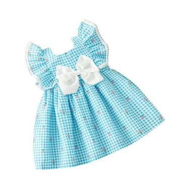 Imagem de Vestido Xadrez Azul Para Bebê Menina, Roupas De Verão Sem Mangas, Flor