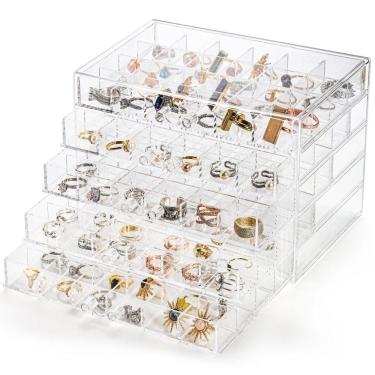 Imagem de Organizador de Joias Caixa Acrílica 5 Gavetas 120 Compartimentos Transparente Único