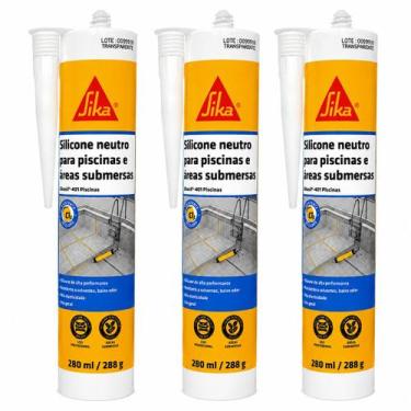 Imagem de Kit 3 Silicone Neutro Piscina Sikasil 401 Transparente 280ml