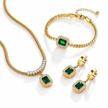 Imagem de Kit Cordão + Pulseira + Par De Brincos Banhado A Ouro 18k Feminino - T
