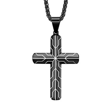 Imagem de Colar de cruz de aço inoxidável para homens, joias legais para homens, pingente de cruz personalizado com corrente de elos quadrados de 61 cm, Aço inoxidável, Sem pedras preciosas