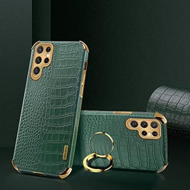 Imagem de Yepda Capa de Crocodilo Textura para Samsung Galaxy S22 Ultra Luxo Couro Capa Suporte de Anel de Rotação de 360 Graus Anti Impacto com Proteção de Câmera protetora à prova de choque 6.8 polegadas, Verde