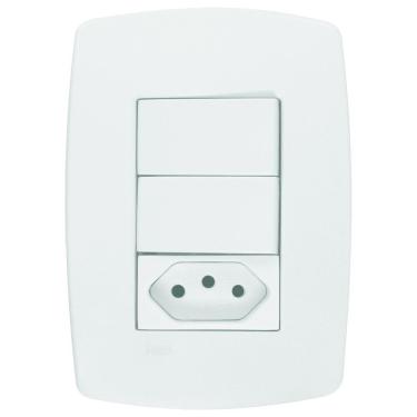 Imagem de 2 Interruptores Simples + Tomada 20a Linha Pérola Branca