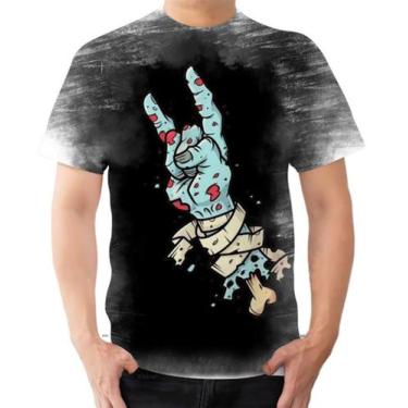 Imagem de Camiseta Camisa Mão Zumbie Rock In Roll Preto - Estilo Kraken